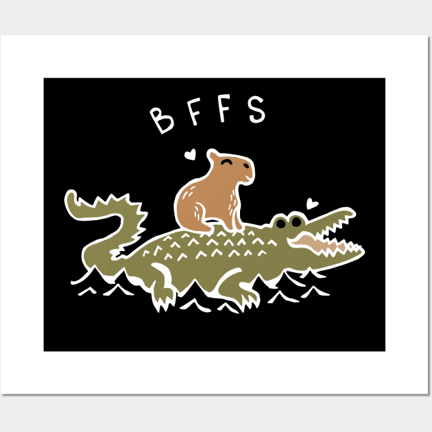 Capybara and Crocodile BFFS Best Friends Forever (White) Wall Art by Graograman